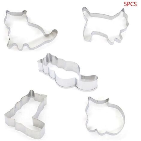 Lot de 5 emporte-pièces animaux (chat) - Moule 3D pour biscuits et pâtisseries - Motifs en sucre