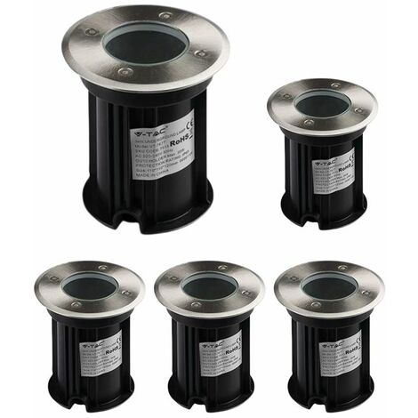 Lot de 5 Encastrés de Sol Ronds IP65 Pour Ampoule LED GU10 Inox V-TAC VT-7677