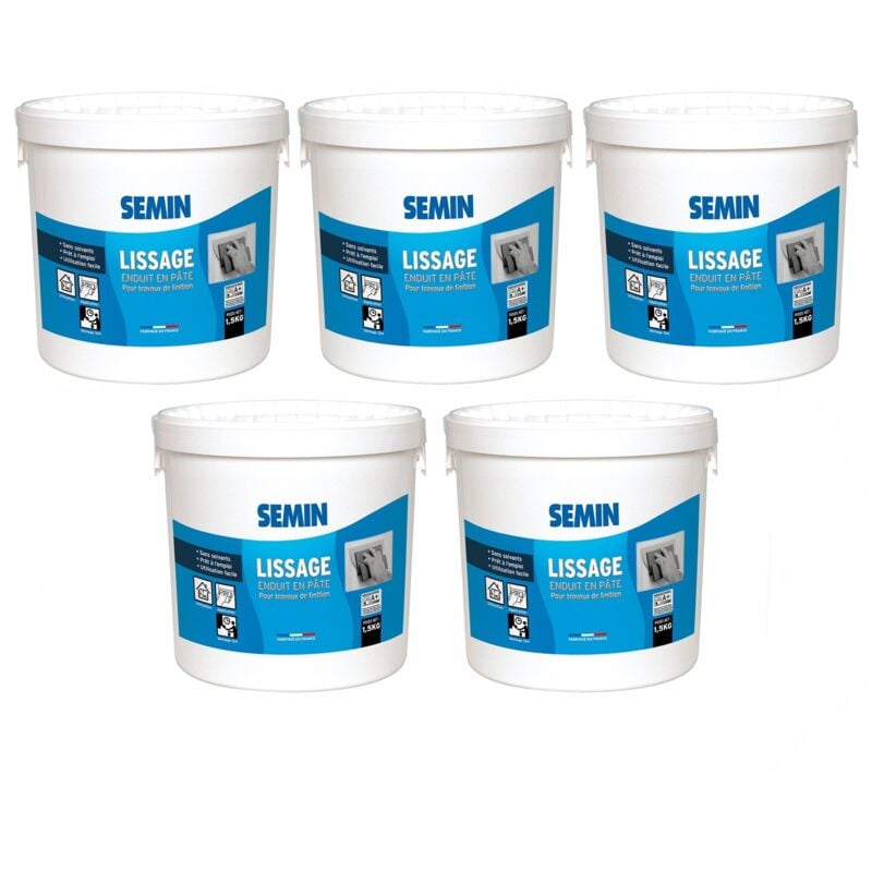 Semin - Lot de 5 enduits de lissage en pâte pour murs et plafonds intérieur - Seau de 1,5 kg