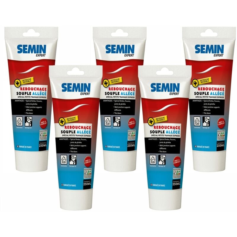 Lot de 5 enduits de rebouchage allégé pour trous et fissures importants Semin intérieur - tube de 250 ml