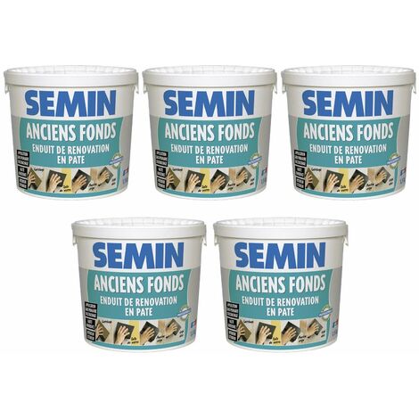 Lot de 5 enduits de rénovation pour les supports irréguliers Anciens Fonds Semin - spécial toile de verre, carrelage, peinture - intérieur/extérieur - seau de 1,5 kg