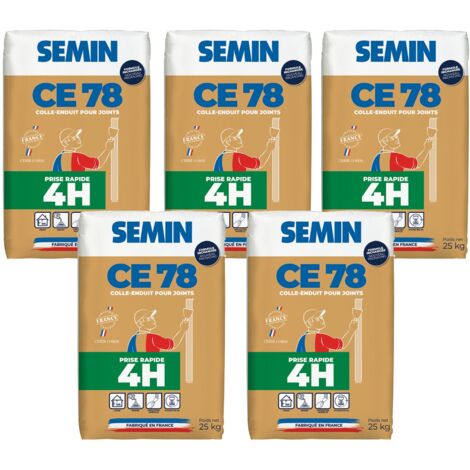 Lot de 5 enduits pour réaliser les joints de plaques de pâtre CE 78 Rapide Semin - temps de prise 4 heures - intérieur - sac de 25 kg