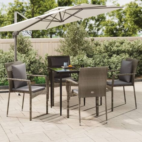 Lot de 5 Ensemble à dîner de jardin et coussins,Meubles Mobilier à dîner noir et gris -86471