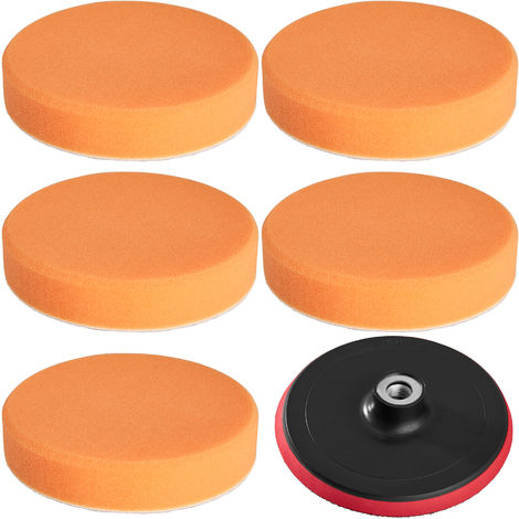 Lot de 5 éponges de polissage moyen et 1 disque de polissage Auto 150mm - tampons de polissage, éponges polissage, tampons polissage - orange