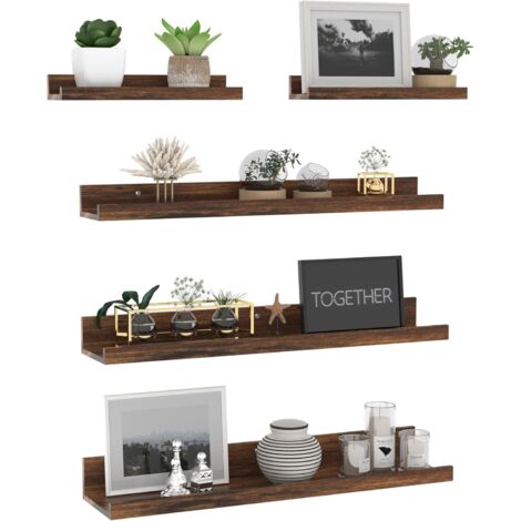 Lot de 5 Étagère Murale, Bois Rustique 60cm, Design Flottant, Pour Salon Chambre Bureau