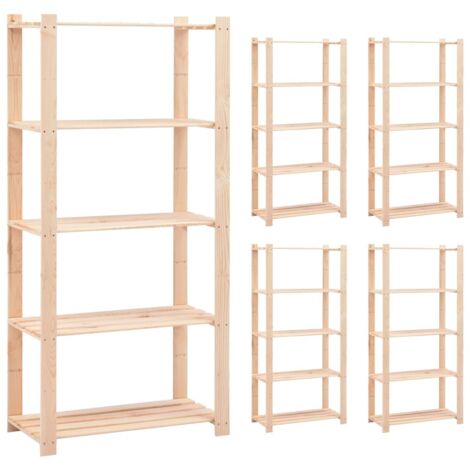 Lot de 5 Étagères de rangement à 5 niveaux Étagère Charge Lourde - Étagère de stockage 80x38x170 cm Pin 250 kg BV935867 - BonneVie
