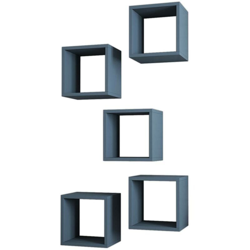 cotecosy - lot de 5 étagères murales cube pyxis l30xh30cm bleu - bleu