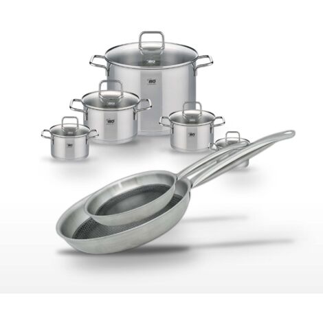 Lot de 5 Faitouts en inox et 2 Poêles Elo Relief Solution