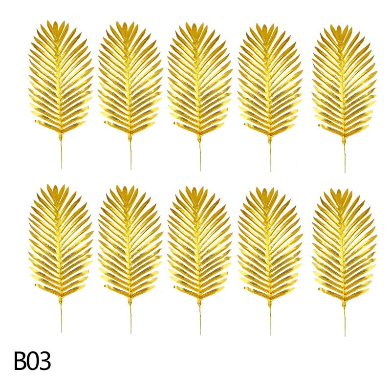 Feiyue - Lot de 5 feuilles de palmier artificielles dorées et d'eucalyptus en soie pour décoration de table, mariage, anniversaire, maison