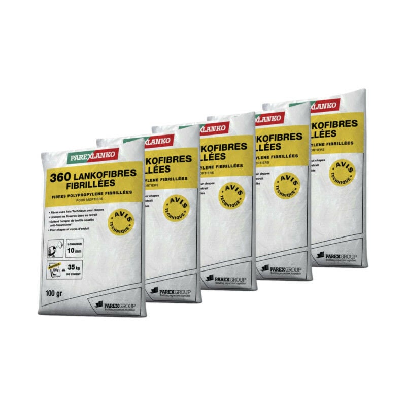 Parexlanko - Lot de 5 Fibres polypropylènes fibrillées 360 Lankofibres - 100g