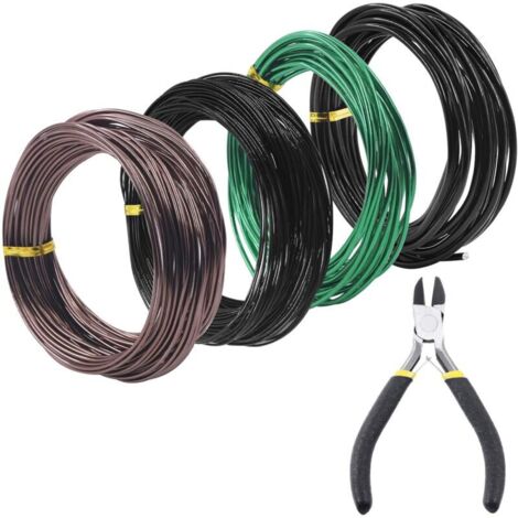 Lot de 5 fils d'entraînement pour bonsaï, 4 tailles 1/1,5/2/3 mm, avec coupe-fil, fil en aluminium, kit d'outils pour bonsaï, accessoires pour bonsaï, arbres, intérieur