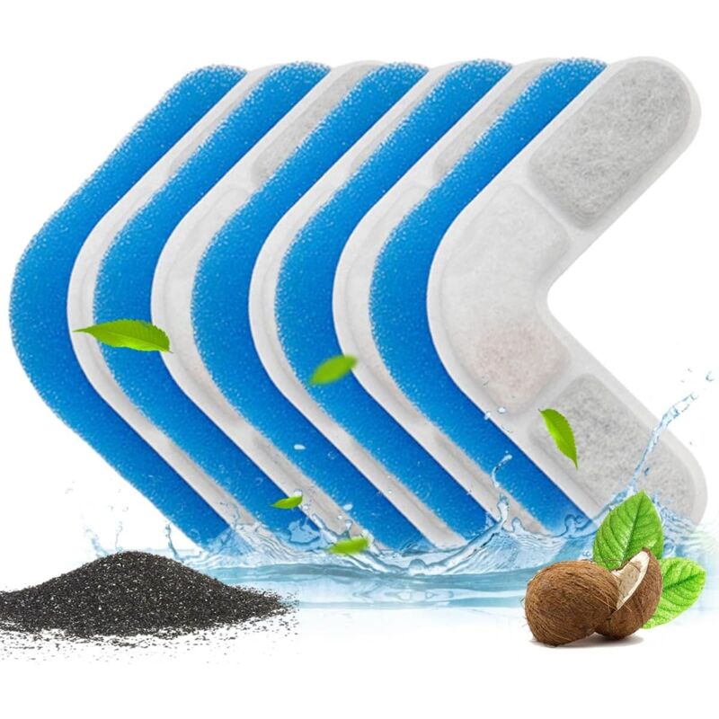 Lot de 5 filtres de rechange pour fontaine à eau pour chat, système de filtration en 4 étapes au charbon actif, pour fontaine automatique de 2,2 L,