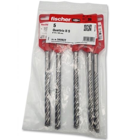 Lot de 5 - FISCHER Quattric II S Foret béton  10 mm x 165 mm - SDS - Performance optimale - Voir photos pour détails