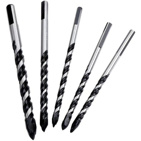 Lot de 5 forets à maçonnerie multi-matériaux en alliage triangulaire, pointe pour béton, brique, verre, plastique et bois 6 mm, 8 mm, 10 mm, 12 mm
