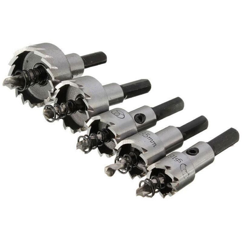 Lot de 5 forets à pointe en Acier rapide for scie cloche en acier inoxydable et alliage métallique 16/18,5/20/25/30 mm(Silver 5Pcs) - Ahlsen