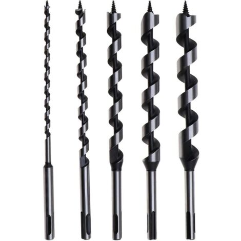 Lot de 5 forets hélicoïdaux avec tige SDS Plus pour le travail du bois 230 mm 6/10/14/18/20 mm