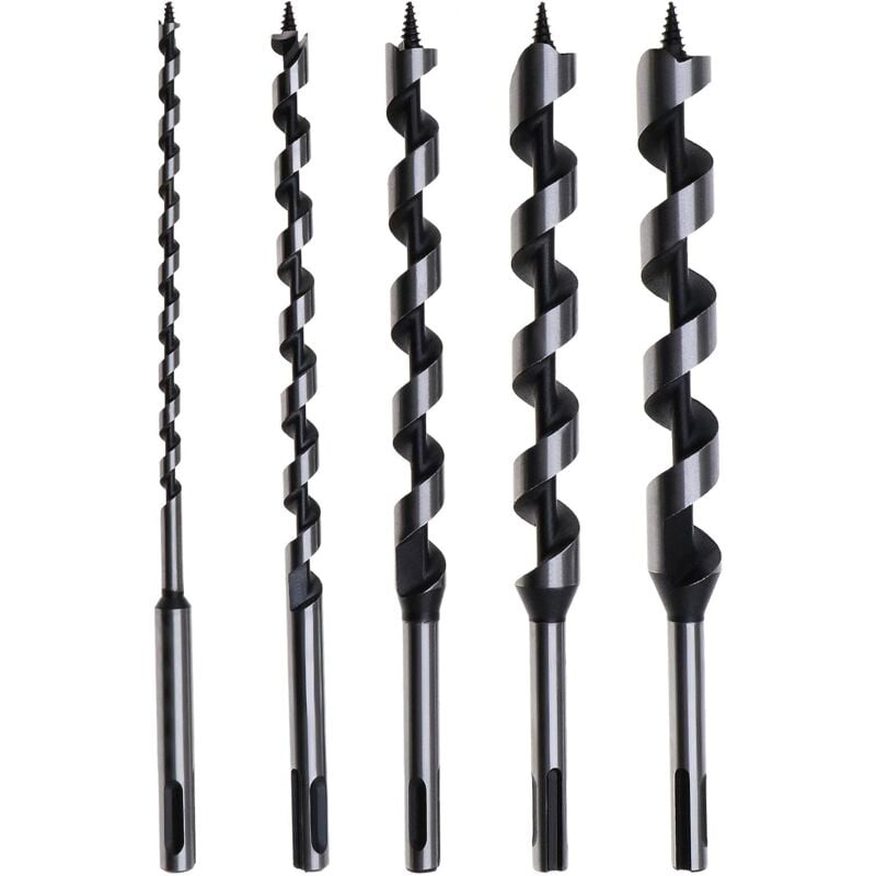 Lot de 5 forets hélicoïdaux avec tige sds Plus pour le travail du bois 230 mm 6/10/14/18/20 mm