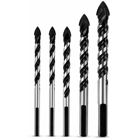 Lot de 5 forets multi-matériaux pour céramique , carrelage , béton , brique , verre , plastique et bois , 6 mm , 8 mm , 10 mm , 12 mm , pointe en carbure de tungstène-Versailles