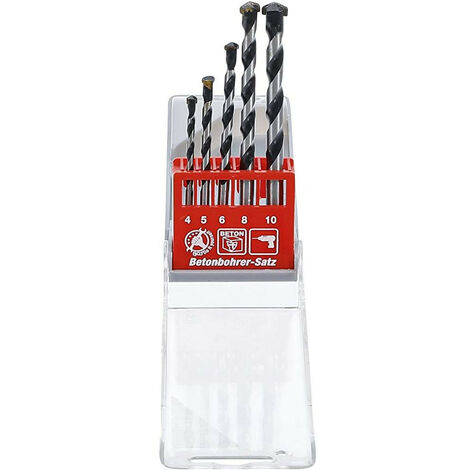 Lot de 5 forets pour beton - carbure de tungstene queue cylindrique 4,5,6,8,10mm