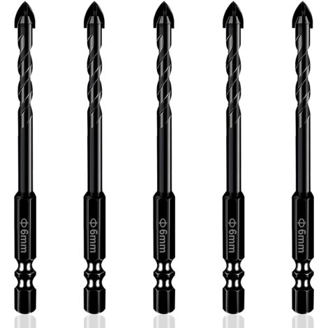 Lot de 5 forets professionnels pour brique et carrelage en céramique, 6 mm, pour béton, verre, carrelage en porcelaine, murs en brique, plastique, ciment, bois