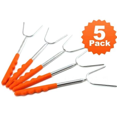 Lot de 5 fourchettes télescopiques en acier inoxydable pour rôtir et faire des grillades au barbecue, idéales pour les feux de camp et les marshmallows.