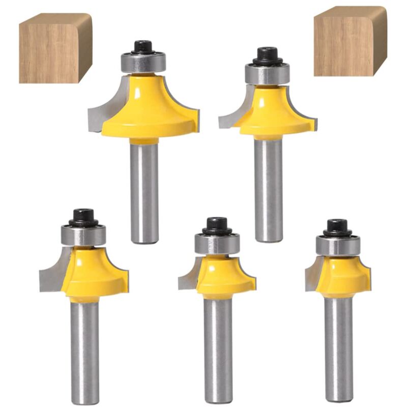 Shining House - Lot de 5 Fraise à arrondir de 8 mm Queue Arrondi Coin Rayon Fraises Rondes Routeur Bits Round Over and Beading Edging Router Bit Avec