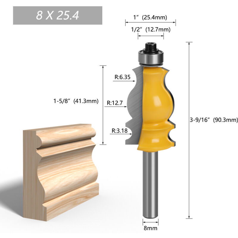 Fei Yu - Lot de 5 Fraises à Défoncer pour Moulures Architecturales 8 mm, Mèche de Routeur pour le Travail du Bois