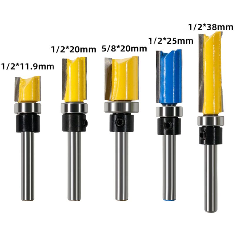 Sunxury - Lot de 5 fraises droites double avec tige de 6,35 mm, outils de fraisage à roulement supérieur pour le travail du bois