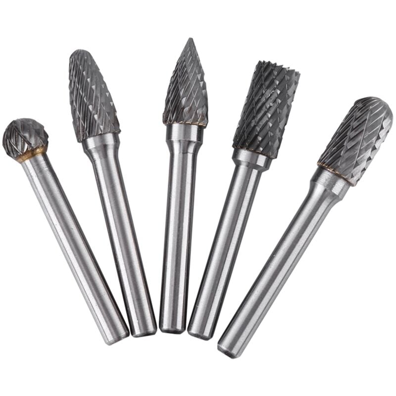 Lot de 5 fraises rotatives en acier au tungstène avec tige de 6 mm et tête de 10 mm