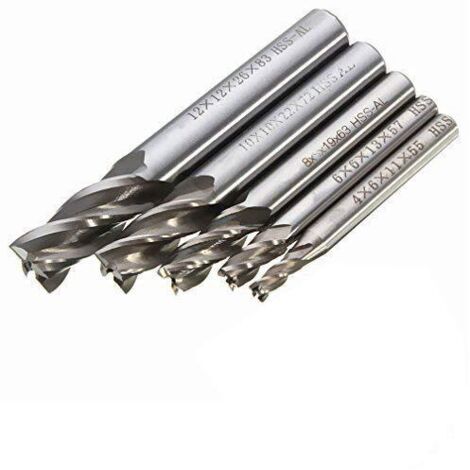Lot de 5 Fraises tours à tige droite HSS CNC Fraise à 4 dents Outil de foret 4/6/8/10/12mm pour travail fraisage