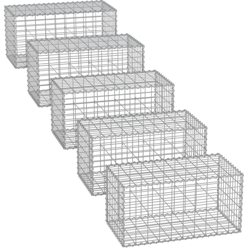 Lot de 5 Gabions pour Pierre, 100 x 50 x 50cm, cloture gabion, Cage en Métal, Panier à Pierre, Maille 5 x 10 cm, Galvanisé, Mur, Paterre, Décoration