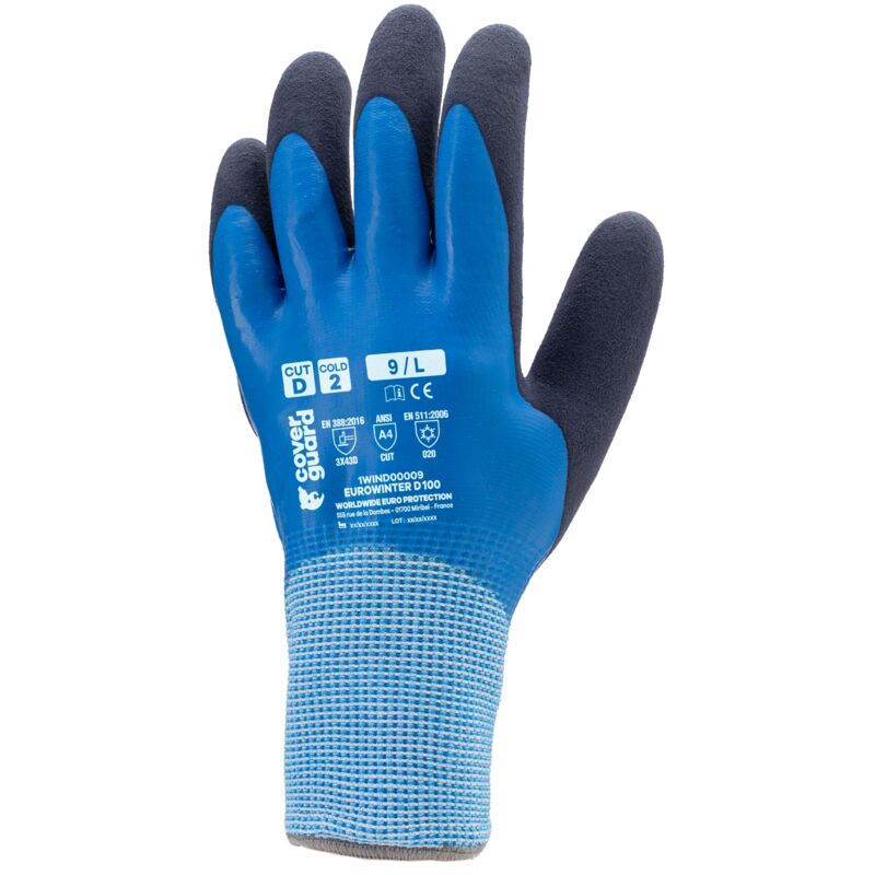 Coverguard - Lot de 5 - gants eurowinter D100 Tricot bleu sans couture à base de hdpe - pouce enduit - Forme ergonomique Taille 8