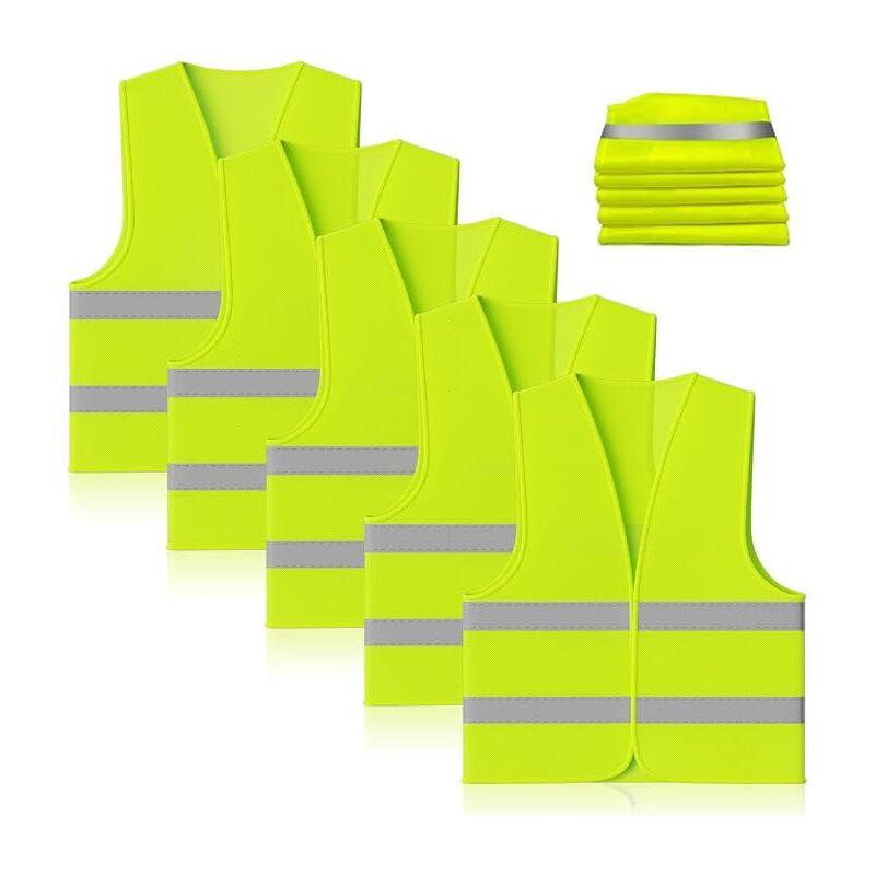 Lot de 5 Gilet Haute Visibilité, Gilets Haute Vêtements De Travail Respirants, Gilet De Sécurité Haute avec des Bandes Réfléchissantes, Convient à
