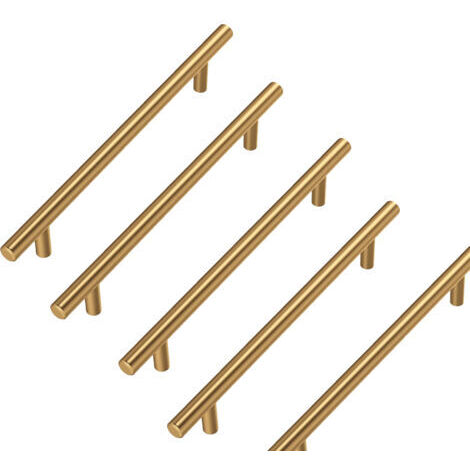 Lot de 5 goldenwarm Poignee Meuble Dorée Laiton Brossé Poignée Placard Cuisine Doree en Acier Inoxydable Entraxe 160mm