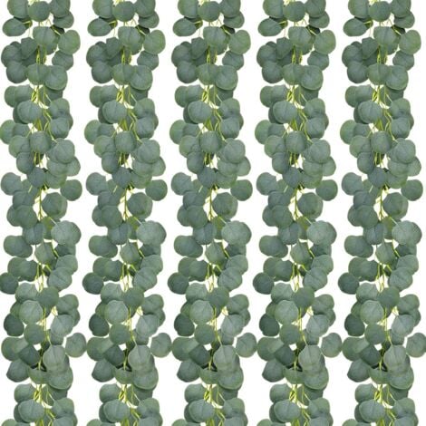 Lot de 5 guirlandes artificielles d'eucalyptus, verdure, vignes d'eucalyptus, faux brins d'eucalyptus en dollars argentés pour décoration de jardin de fête de mariage. pour la décoration extérieure d'
