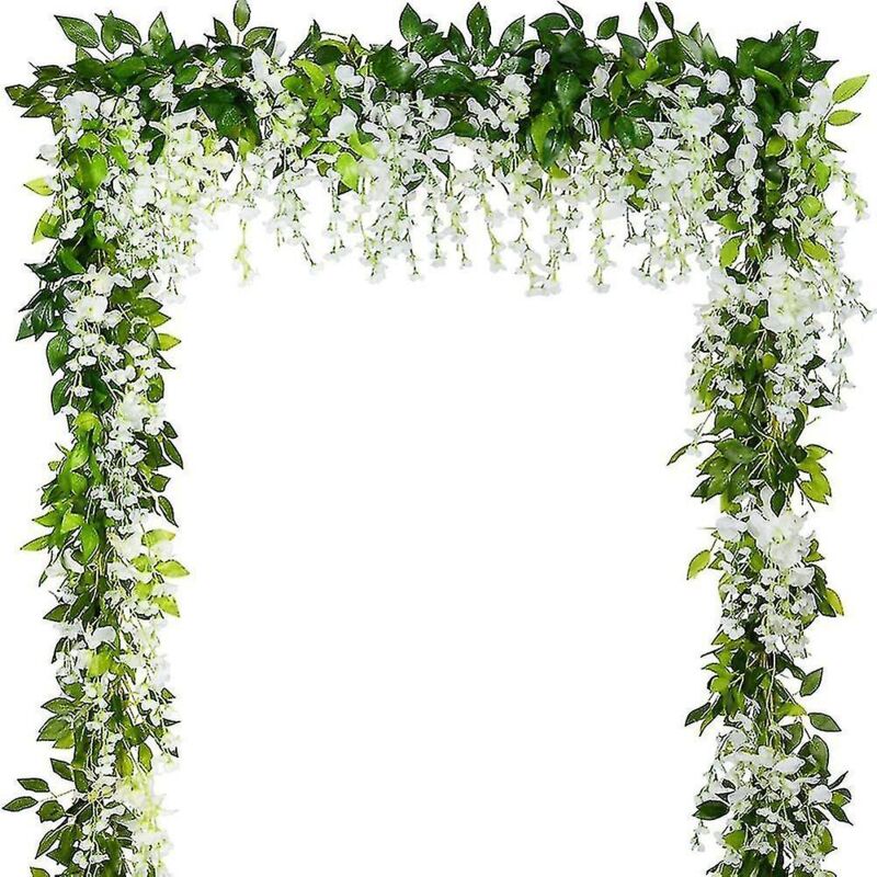 Feiyue - Lot de 5 guirlandes de glycine artificielles à suspendre, fleurs, feuilles, pour mariage, cuisine, maison