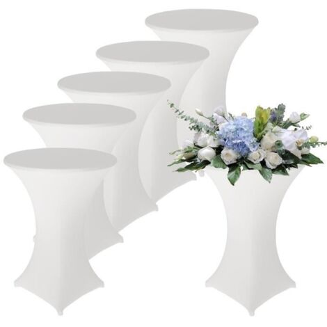 Lot de 5 Housse nappe pour table haute de bar (Blanc, 80×110cm)