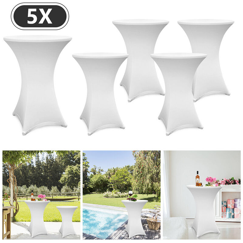 Vingo - Lot de 5 housses blanches pour table haute pliante 105 CM,Blanc,Ø 60-65 cm
