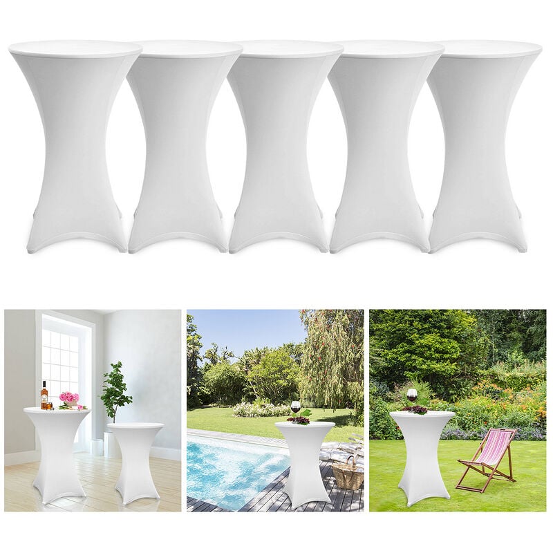 Swanew - Lot de 5 housses blanches pour table haute pliante 105 CM,Blanc,Ø 70-75 cm