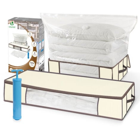 Lot de 5 Housses de rangement sous vide sous lit 2 housses + 2 sacs + 1 pompe