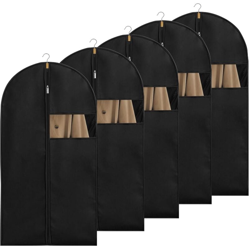 Lot de 5 Housses de Vêtements 100 x 60 cm Anti Poussière Etanche Humidité Pliable Housse Costume avec Fenêtre Transparente Housse Manteau à Suspendre