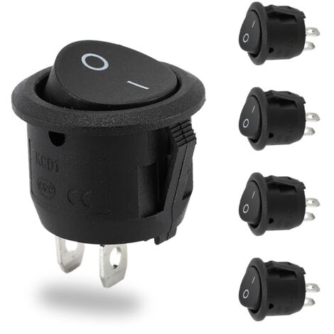 Lot de 5 Interrupteur Noir Rond Mini Bascule 12V Bouton On/Off 10A/125V 6A/250V Voiture Micro-Electronique