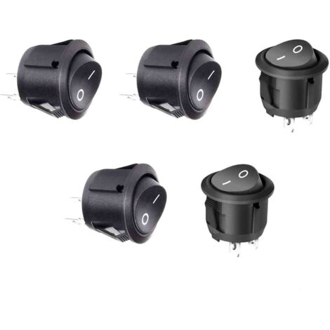 Lot de 5 Interrupteur Noir Rond Mini Bascule 12V Bouton On/Off 10A/125V 6A/250V Voiture Micro-Electronique