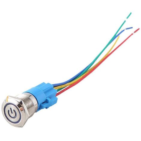 Lot de 5 interrupteurs à bouton-poussoir en métal 12 V 19 mm, anneau lumineux avec symbole d'alimentation -