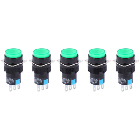 Lot de 5 interrupteurs autobloquants 3 broches LA16-11Z AB6 A pour appareils ménagers avec voyant lumineux (vert)