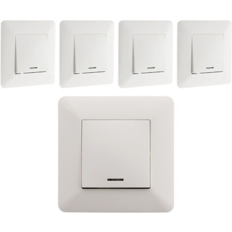 Lot de 5 interrupteurs va et vient à voyant 10A blanc – Installation encastrée – Puissance 2300W sous 230V – Câblage par bornes automatiques – Artezo