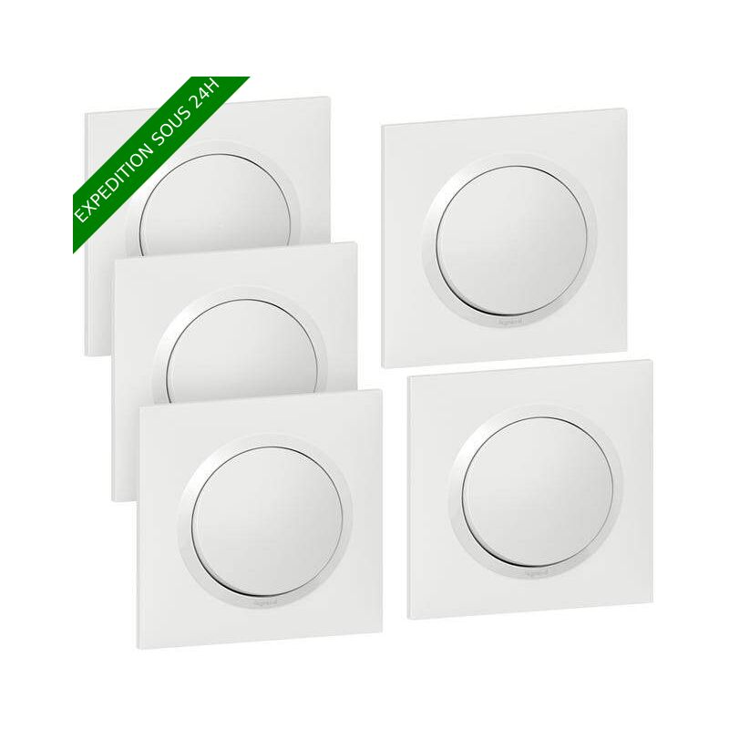 Lot de 5 interrupteurs va-et-vient complet Legrand Dooxie, blanc ( vendu sans griffes )