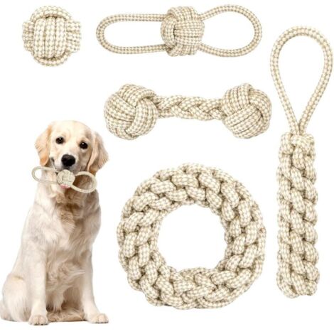 Lot de 5 jouets à mâcher en corde tressée pour chien, en coton et chanvre, jouets interactifs à mâcher pour chiots, petits et moyens chiens.