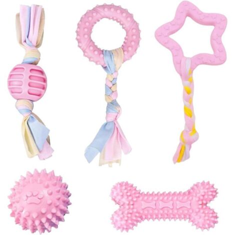 Lot de 5 Jouets à Mâcher pour Chiens et Chiots, Jouets Dentition en Caoutchouc et Cordes Colorées, Résistants Aux Morsures, Interactifs pour Petits et Moyens Chiens
