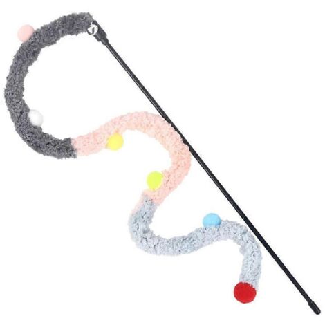 Lot de 5 jouets pour chat : baguette à plumes interactive, gris et rose.